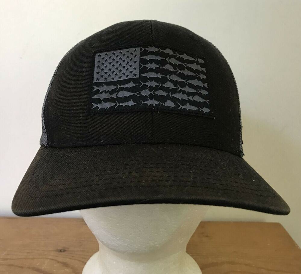 Columbia PFG Flexfit Gray Fishing American Flag Mesh Trucker Cap Hat One Size